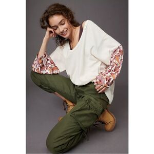 NEW Anthropologie Anne Cowl Neck Waffle Knit Floral Poncho Pullover Top Small